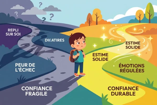 Cheminement entre doutes et &eacute;motions, un enfant h&eacute;site puis regagne confiance en soi et &eacute;motions ma&icirc;tris&eacute;es.